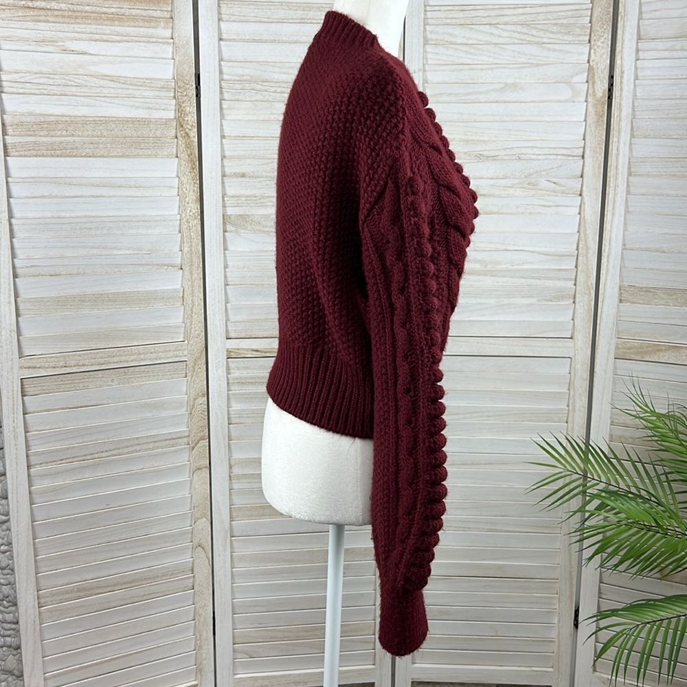 Anthropologie Maroon Chunky Cable Knit Cropped Sweater XS - Picture 5 of 12